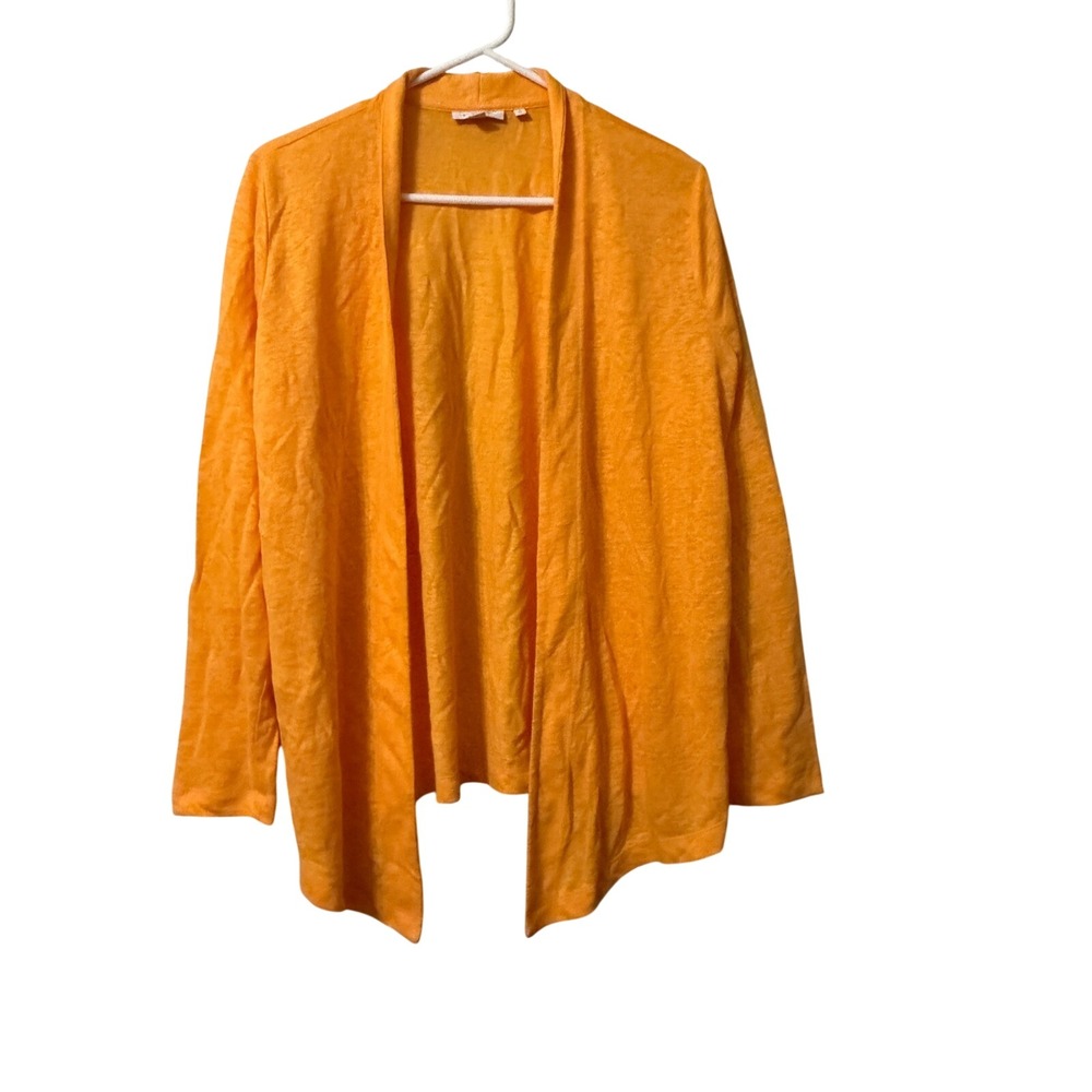 Chicos Mango Orange 100% Linen Open Front Cardigan Sweater Womens Size 1 Medium
